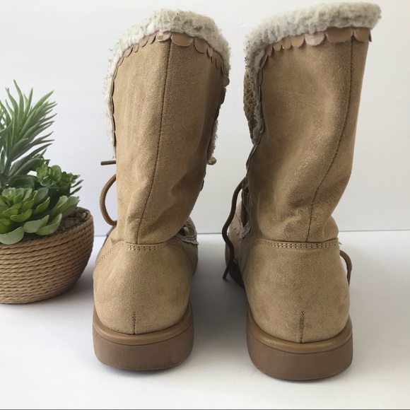 LANDS'END Embroidered Winter Snow Girl's Boots Tan - Picture 5 of 7